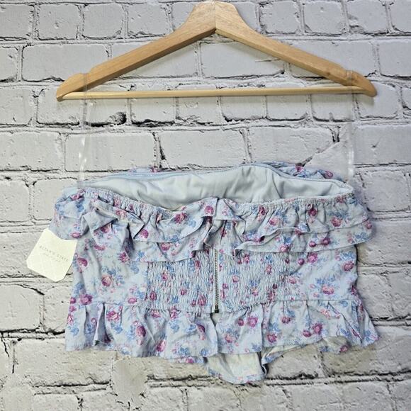 Altar'd State Cassis Light Blue Floral Print Frilly Ruffle Bandeau Crop Top NWT - Picture 7 of 11